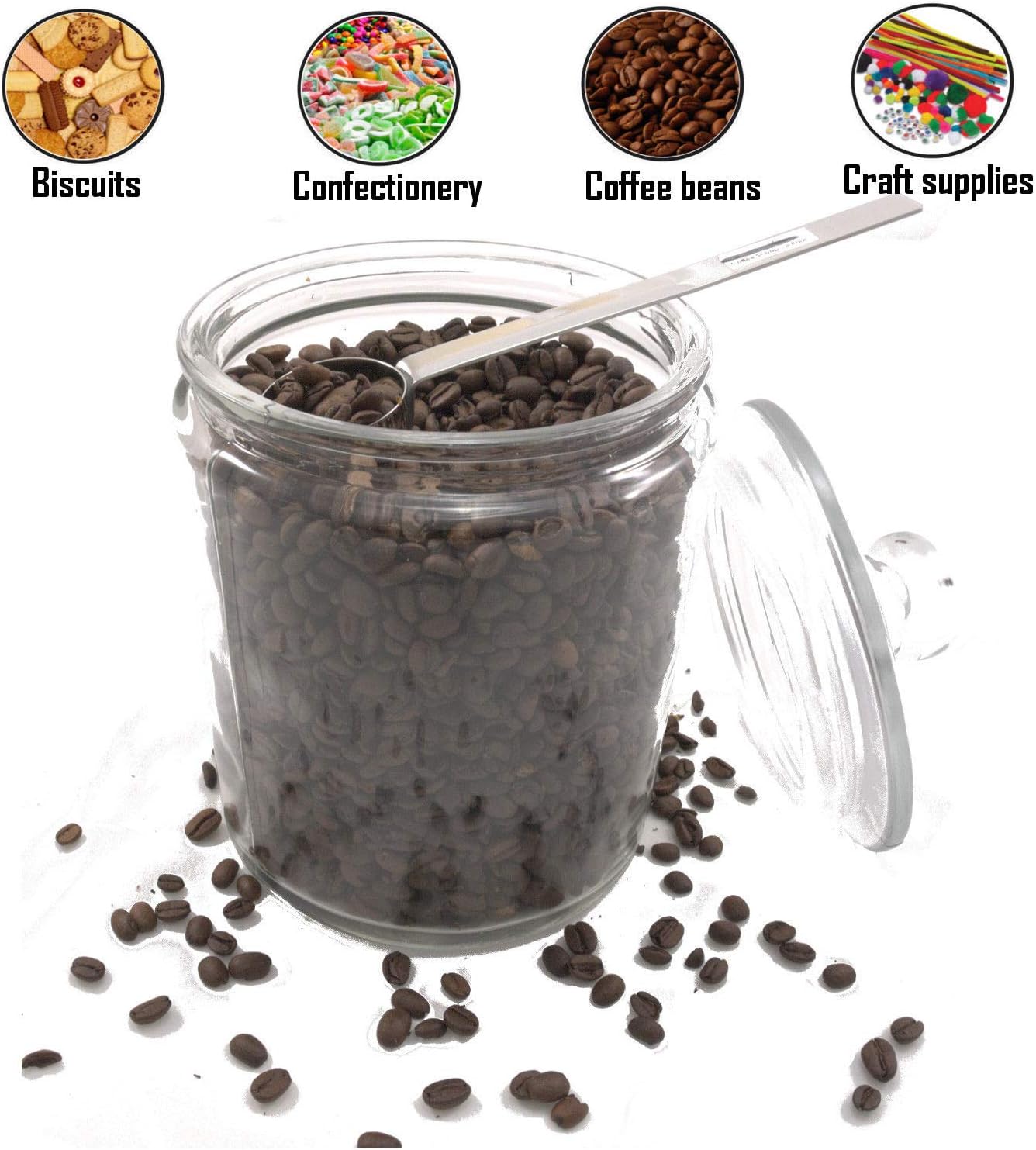 Fixtures Medium 2L Glass Jar with Air Tight lid for Biscuits,Sweets,Coffee, etc..