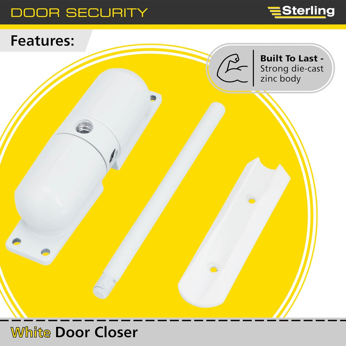 Burg Wachter Spring Loaded Adjustable Auto Closing Door Closer | Home & Commercial | White.