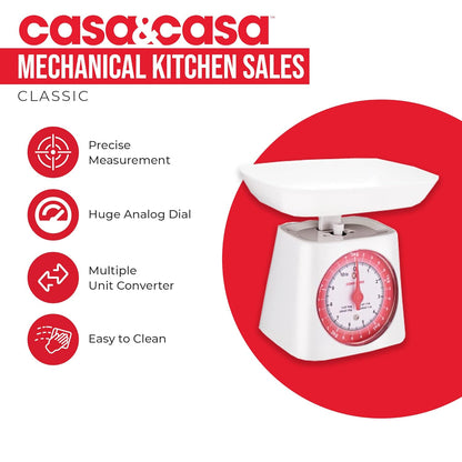 Casa&amp;Casa Mechanical Kitchen Scales, Professional Food Weighing Scale with Classic Analog Display.