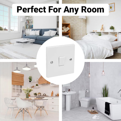 Dencon Electritcal Single Gang Light Switch | 1 Gang 2 Way | White Plastic 10A