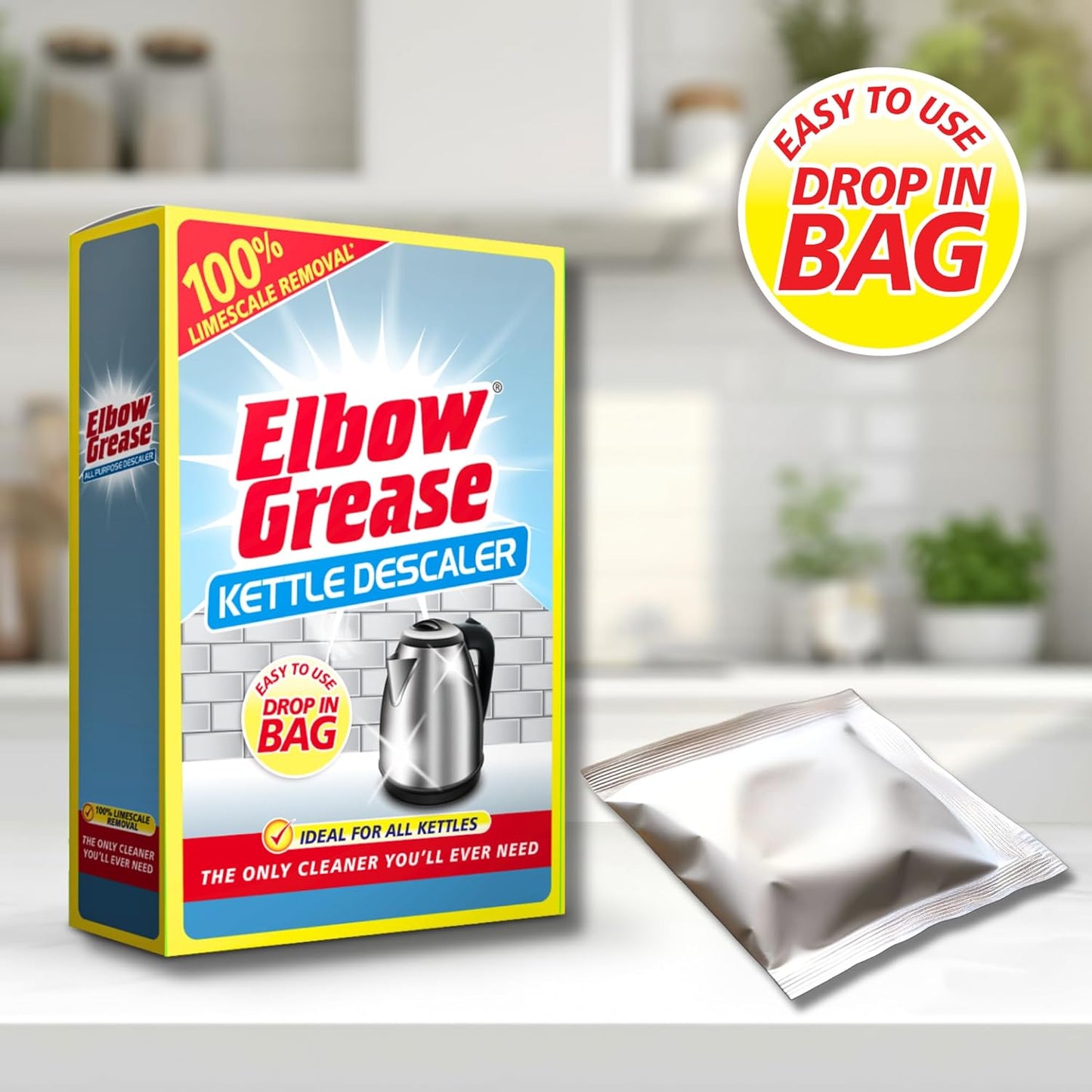 Elbow Grease Kettle Descaler | Up to 100% Limescale Removal | Suitable For All Kettles | 1 Drop In Bag
