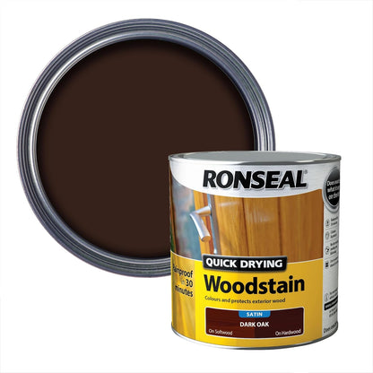 Ronseal Dark Oak Satin Woodstain | Soft or Hard Wood | Quick Drying | 750ml