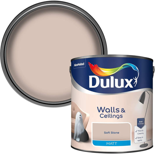 Dulux Matt Emulsion Paint For Walls And Ceilings - Soft Stone 2.5 Litres