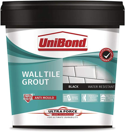 UniBond UltraForce Ready mixed Black Wall tile Grout, 1.38kg Tub