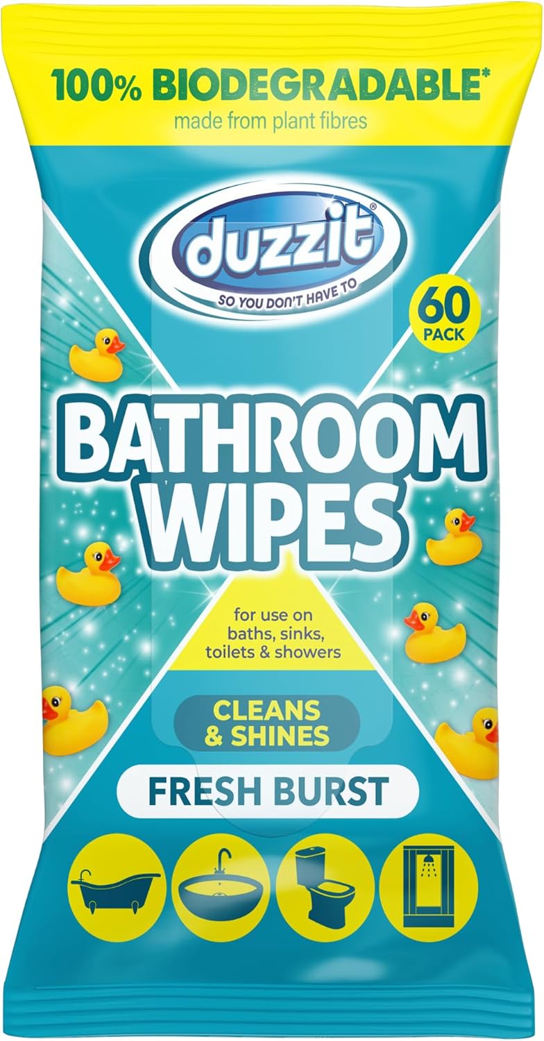 Duzzit Bathroom Wipes | 60 Biodegradable Wipes | Fresh Burst | 1 x 60 Pack