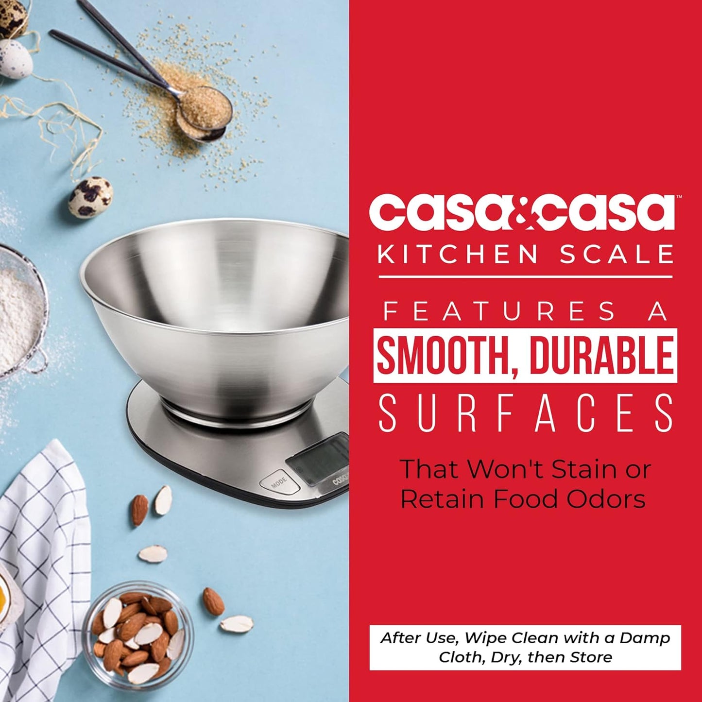 Casa & Casa Digital Kitchen Scales & bowl, Professional Food Weighing Scale with Display, Electronic Scale