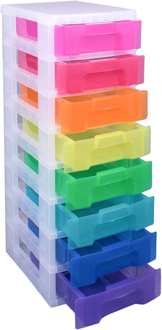 Really Useful Boxes 8 x 7 Litre Clear Tower Rainbow Drawers