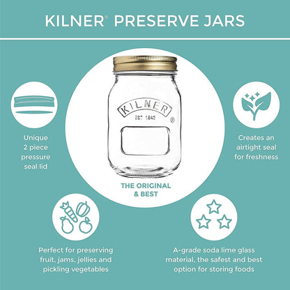 Kilner Round Glass Screw Top Lid Preservation Storage Jar 1 Litre (0025.401)
