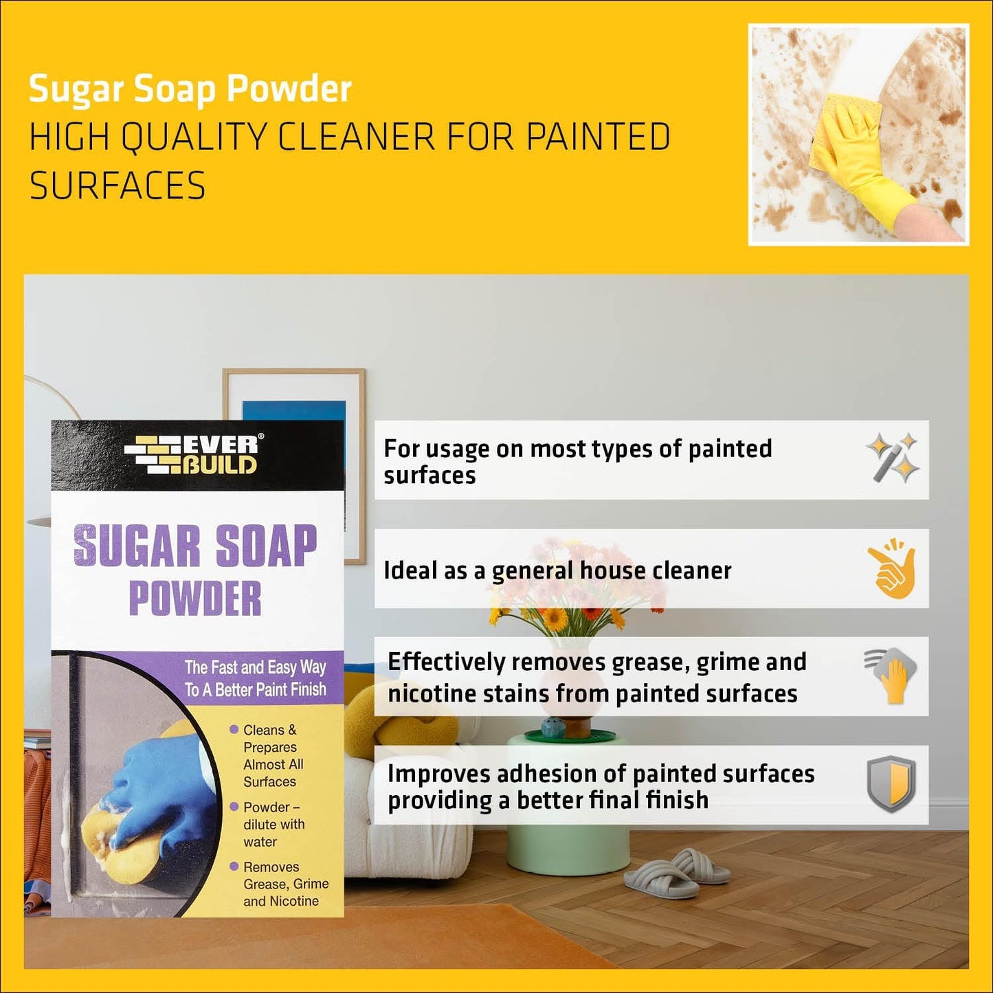 Everbuild Sugar Soap Powder – Cleans Grease, Grime and Nicotine Stains – 430g