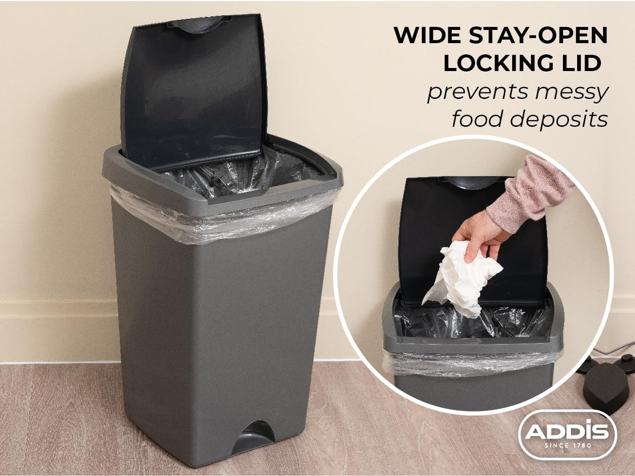 Addis 50 Litre Lift Up Lid Kitchen Rubbish Bin | Metallic | 510711.