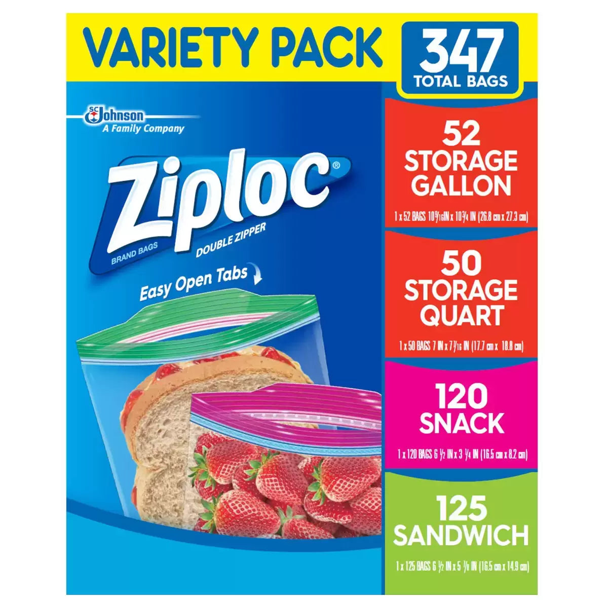 Ziploc Freezer Variety Bags | 4 Sizes | Microwave Compliant |  347 Pack