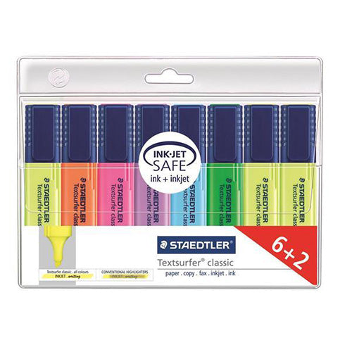 Staedtler Textsurfer Classic Highlighter Line Width 2.5-4.7mm Assorted Code 364AWP8 Pack 6 + 2 FREE - UK BUSINESS SUPPLIES