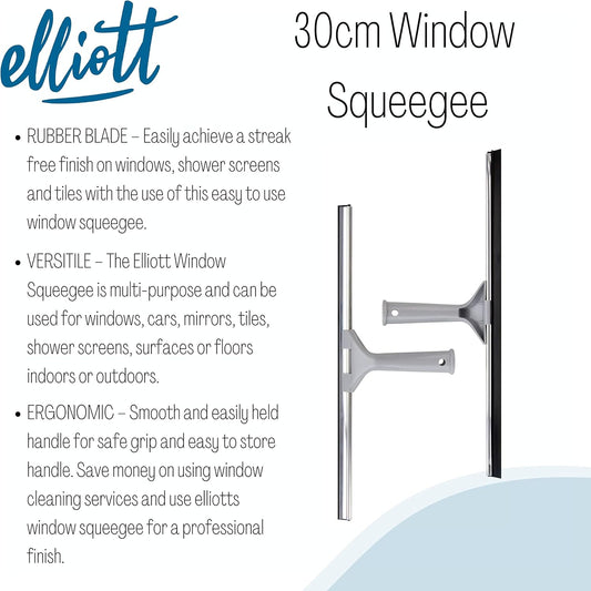 Elliott Multi-Purpose Window Squeegee 30Cm Rubber Squeegee With An Ergonomic Grey Handle.