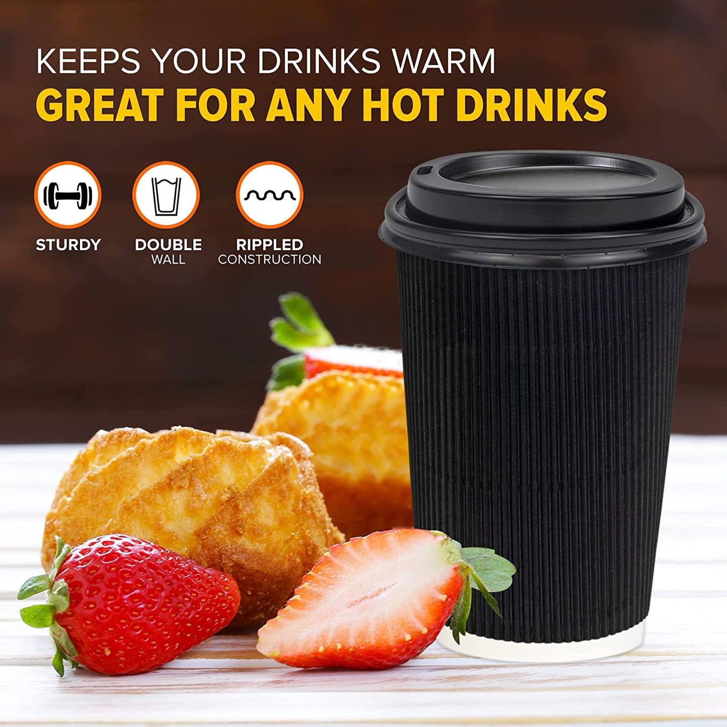Belgravia 16oz Triple Walled Paper Black Ripple Cups 25's