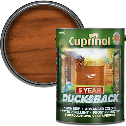Cuprinol Ducksback 5 Year Waterproof For Sheds And Fences, 5 L - Autumn Gold