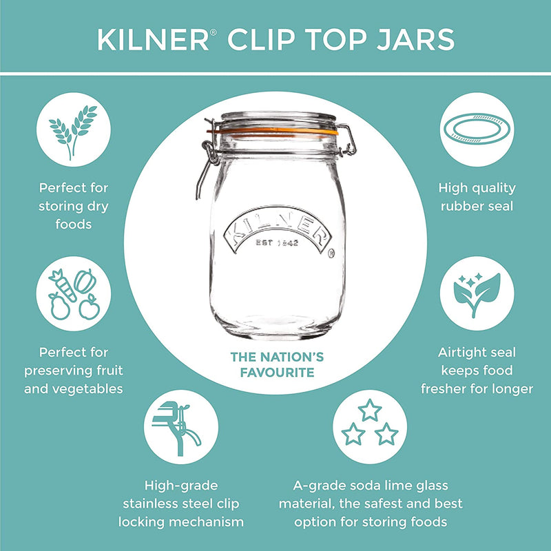 Kilner Branded LARGE SQUARE CLIP TOP Glass Preservation Storage Jar 3 Litre