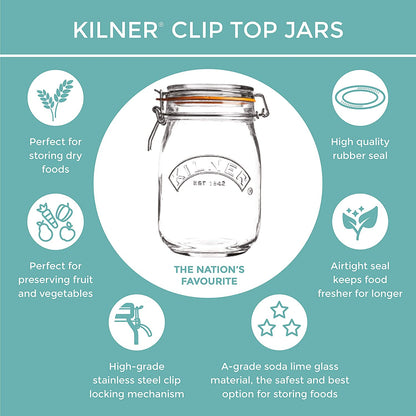 Kilner Storage Jar 1 Litre Square Glass Clip Top Preservation Storage Jar