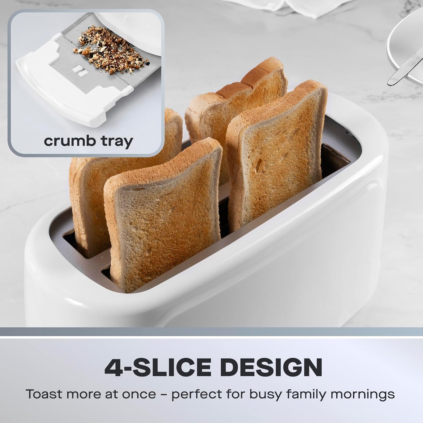 Daewoo Essentials Long Slot Toaster | 4 Slice | White
