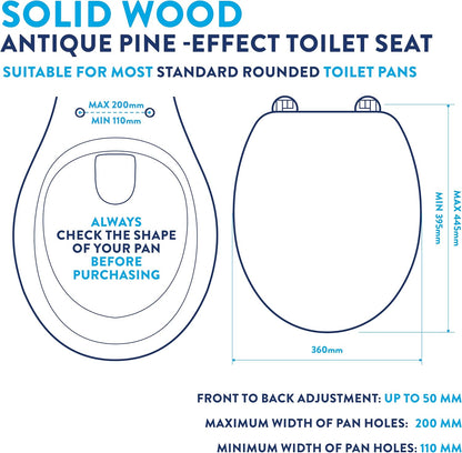 Croydex Antique Pine Effect Toilet Seat - Solid Wood Toilet Seat