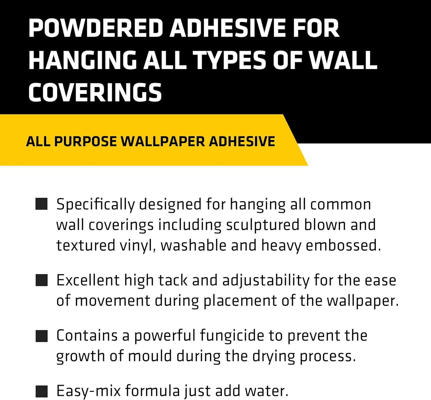 Everbuild All Purpose Wallpaper Adhesive Easy-Mix Formula – 1 Bag Hangs Up To 5 Rolls
