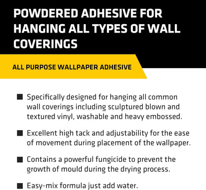Everbuild All Purpose Wallpaper Adhesive Easy-Mix Formula – 1 Bag Hangs Up To 5 Rolls