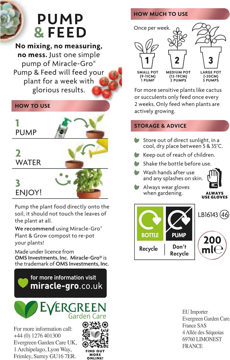 Miracle-Gro Pump & Feed All Purpose Liquid Plant Food 200ml
