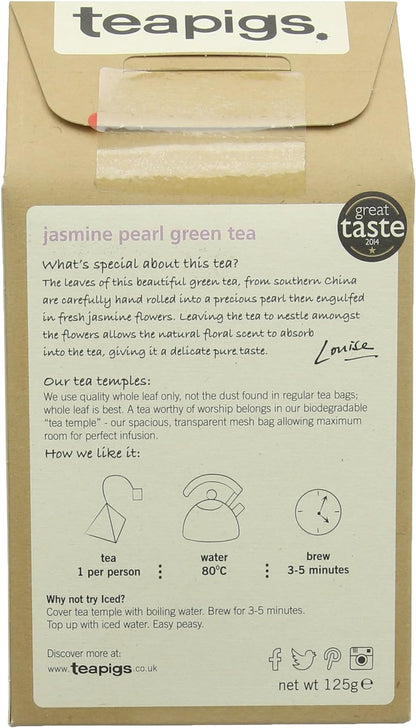 Teapigs Jasmine Temples Pearls Tea Bags Made With Whole Leaves(1 Pack of 50 Tea Bags)