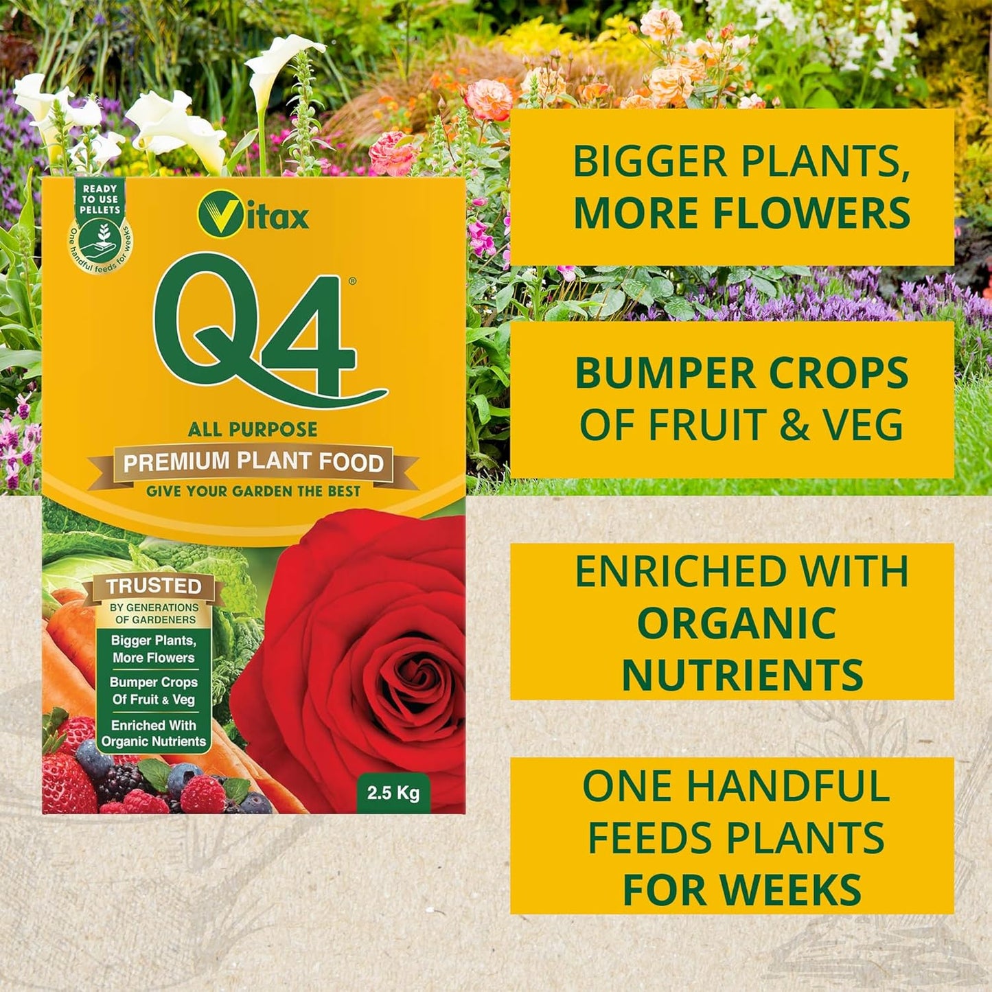 Vitax Q4 - Premier Fertiliser For Fruit, Vegetables, Flowers & Roses - 2.5Kg