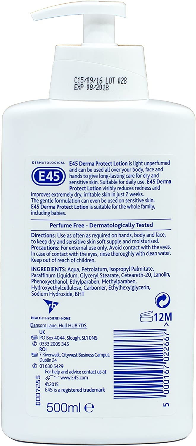 E45 Dermatological Moisturising Body/Hand Lotion for Dry Skin, 500ml