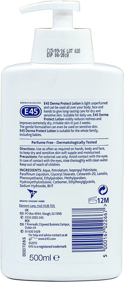 E45 Dermatological Moisturising Body/Hand Lotion for Dry Skin, 500ml