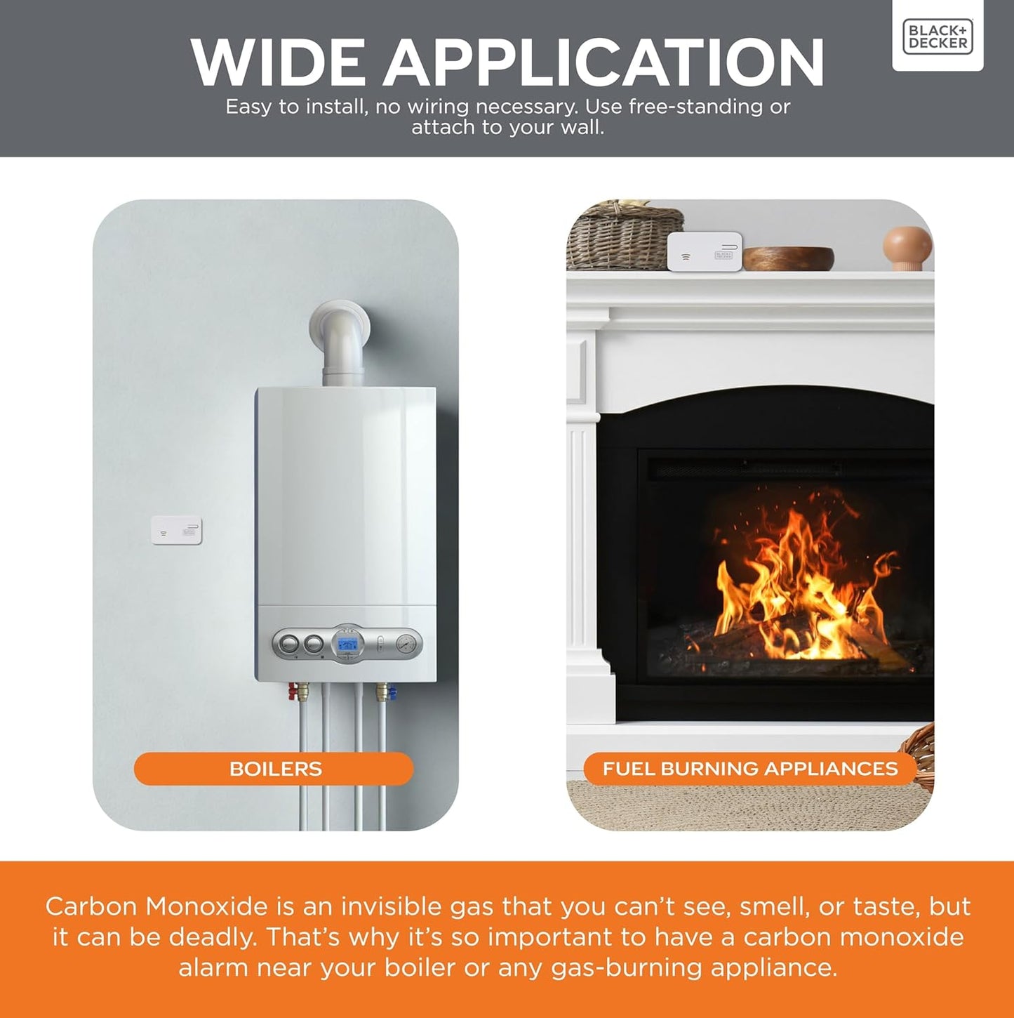 Black + Decker Carbon Monoxide Detector | Easy Install | Carbon Monoxide Alarm For Home & Business | 10 Year Battery