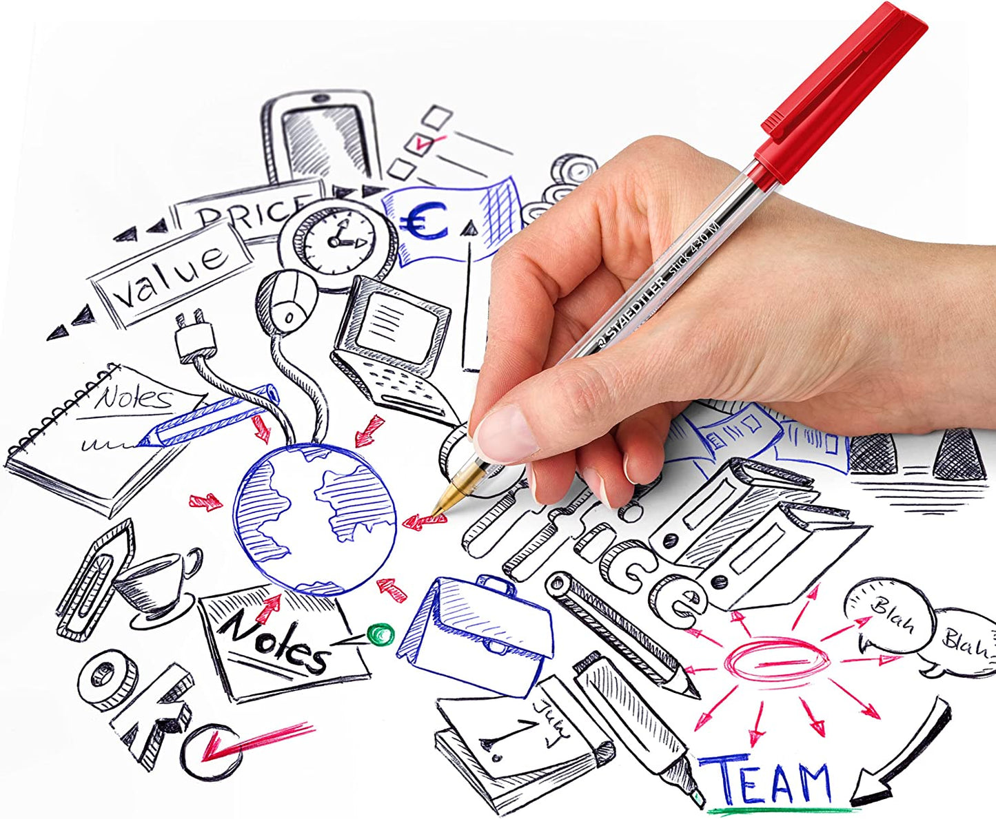 STAEDTLER Stick 430 M-2 Ballpoint Pen Medium - Red (Box of 10) - UK BUSINESS SUPPLIES