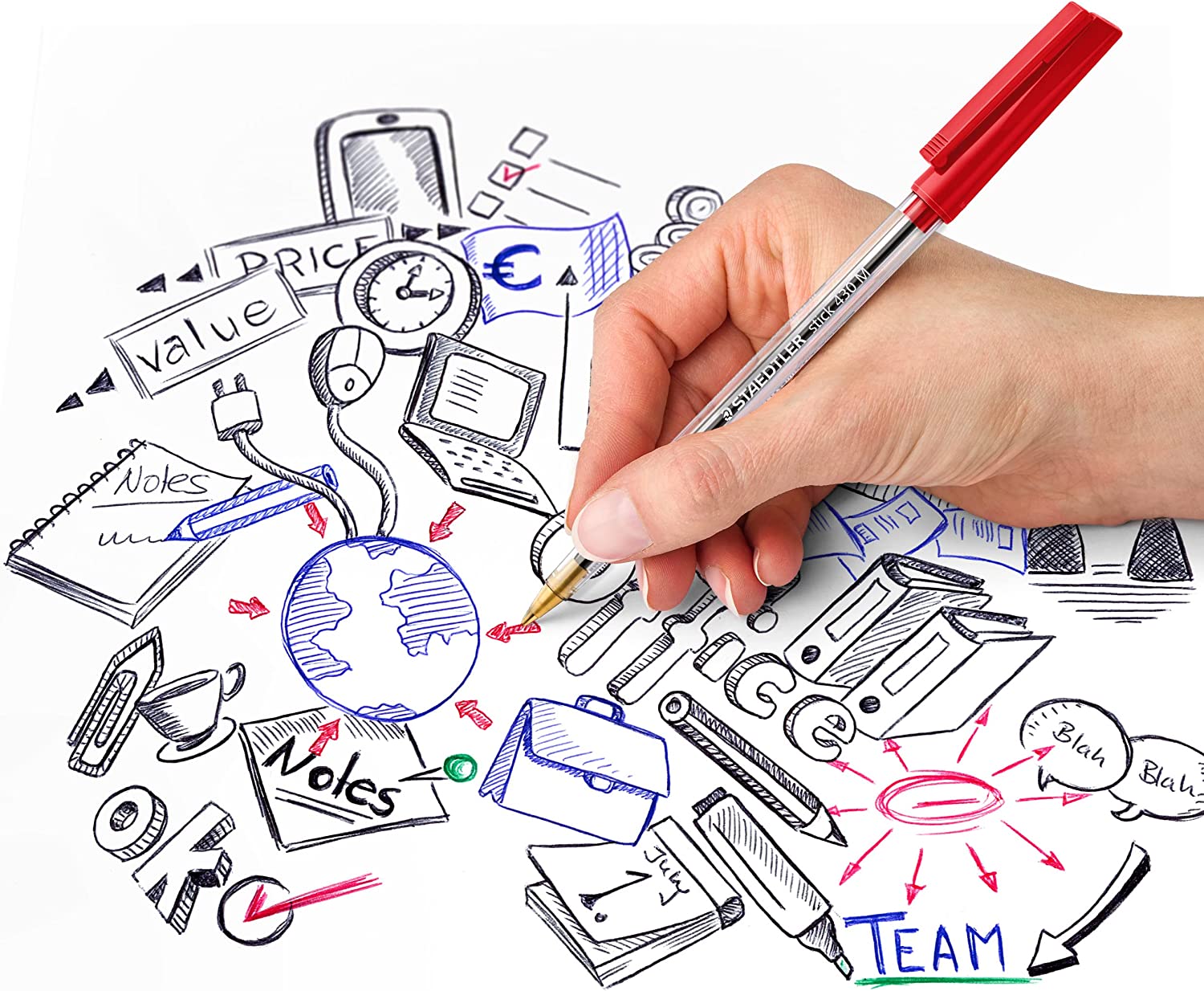 STAEDTLER Stick 430 M-2 Ballpoint Pen Medium - Red (Box of 10) - UK BUSINESS SUPPLIES