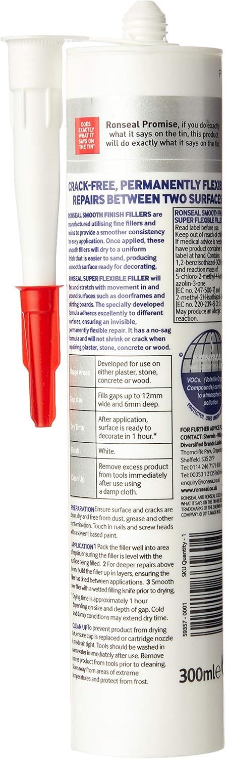 Ronseal 36560 Smooth Finish Super Flexible Filler Cartidge 300 Ml