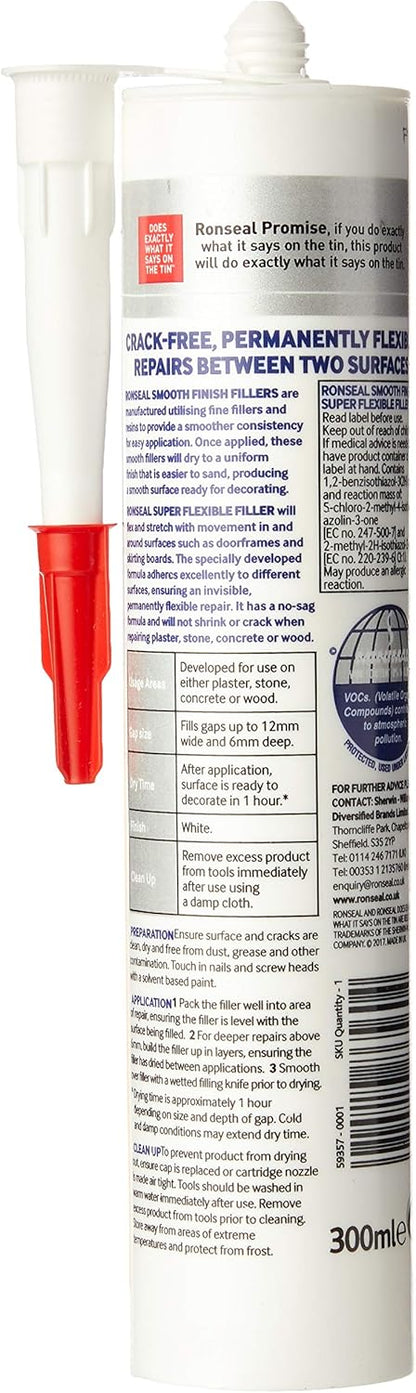 Ronseal 36560 Smooth Finish Super Flexible Filler Cartidge 300 Ml