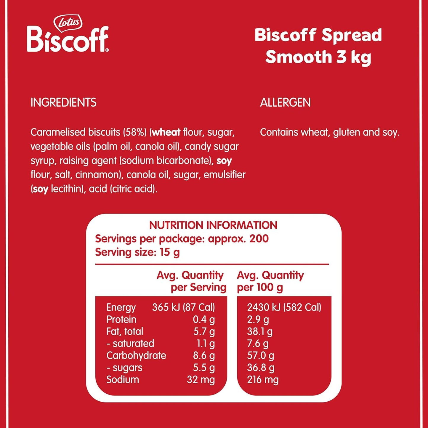 Lotus Biscoff Smooth Spread | 1 x 3kg Resealable Tub