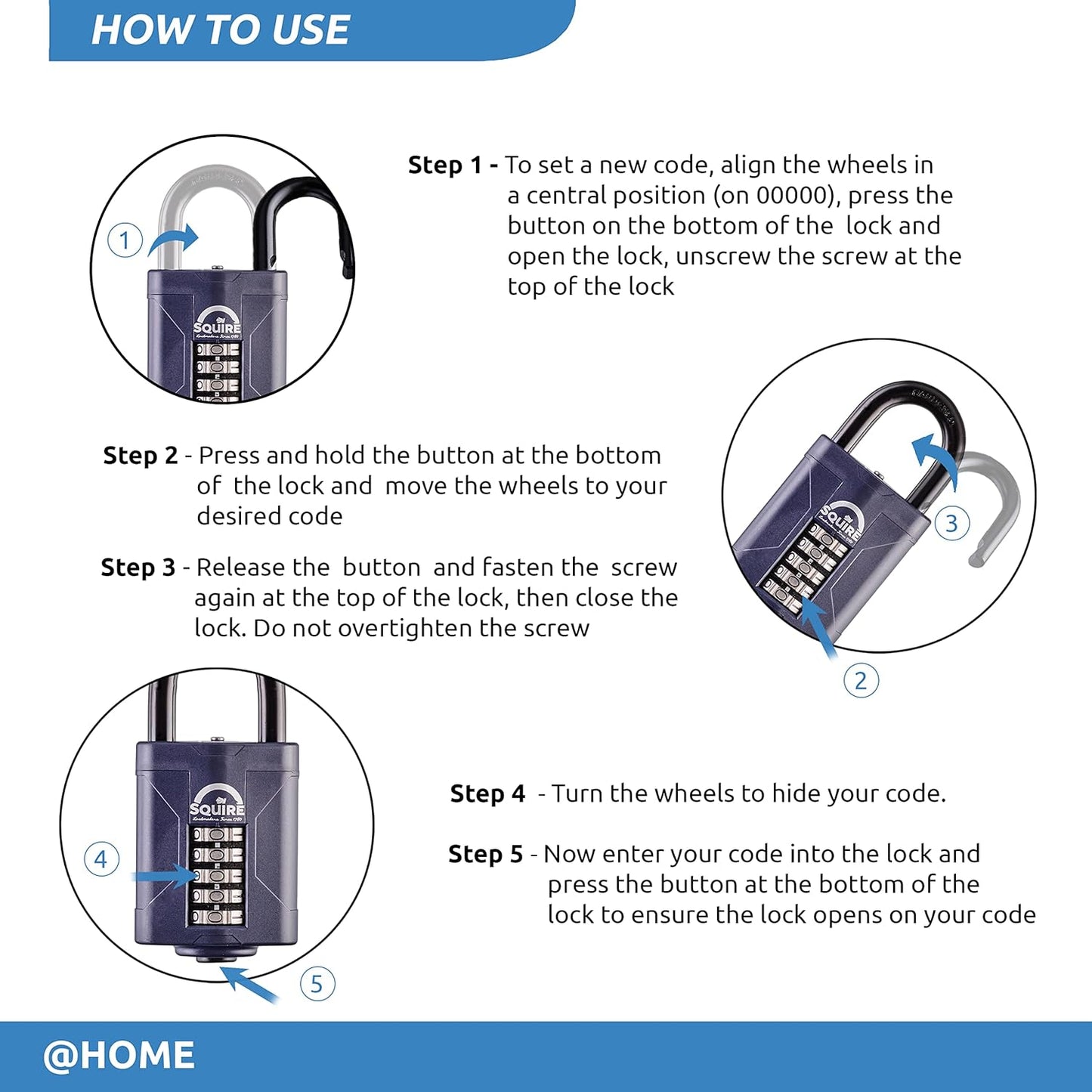 Squire Heavy Duty Padlock (Cp60) - Steel Shackle - 5 Wheel Combination (Blue, 60mm)
