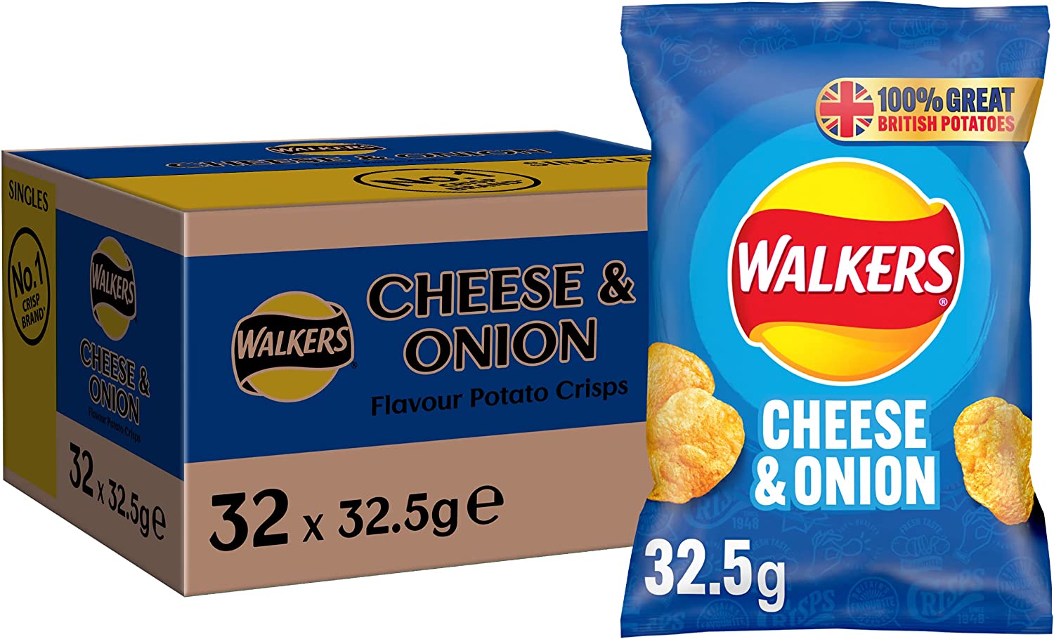 Walkers Cheese and Onion Crisps 32.5g (Pack of 32) - UK BUSINESS SUPPLIES