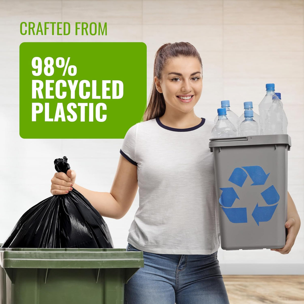 20-Pack Ultimate Embossed Black Drawstring Bin Liner Bin Bag Refuse Sacks Heavy Duty - 80L Capacity