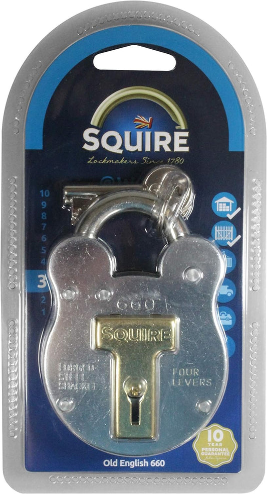 Henry Squire Old English Galvanised Steel Case 4 Lever Padlock, Large