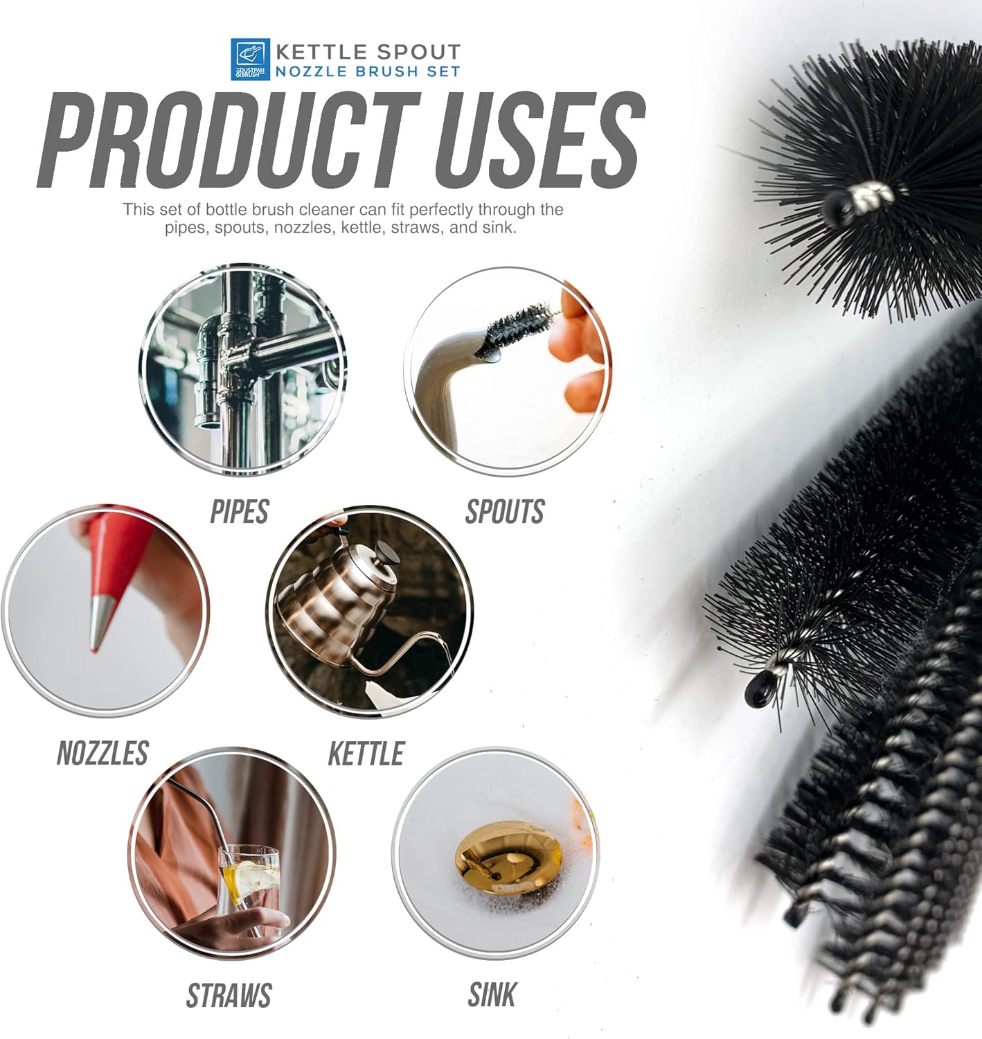 Kettle Spout Brush And Teapot Nozzle Brush Set – Pack Of 10 Assorted