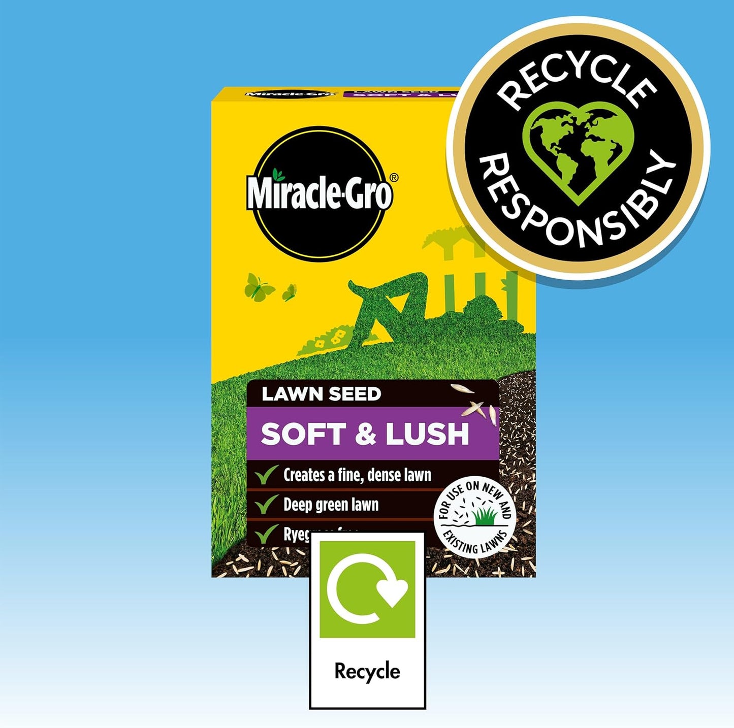 Miracle-Gro Soft & Lush Lawn Seed | Coverage 28m2 / 840g Box.