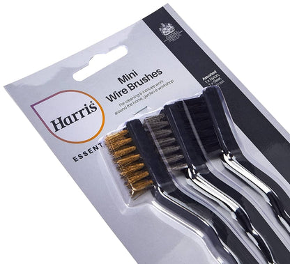 Harris Essentials Mini Wire Brush 3 Pack, Nylon, Steel & Brass