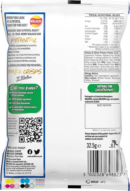 Walkers Cheese and Onion Crisps 32.5g (Pack of 32) - UK BUSINESS SUPPLIES