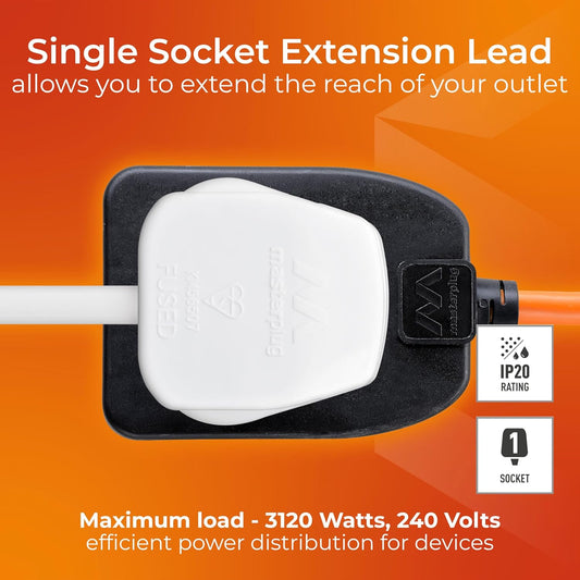 Masterplug Garden/Outdoor Extention Lead | 10 Metre | 1 Gang | Black