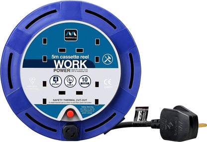 Masterplug SCT0510/4BL-MP Four Socket Cassette Reel Extension Lead, 5 Metres, Blue