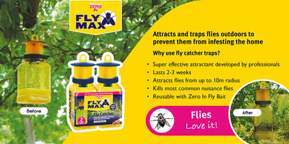 Zero-In STV Fly Catcher Traps | Twin Pack with Bait Zero | 2 Weeks Protection