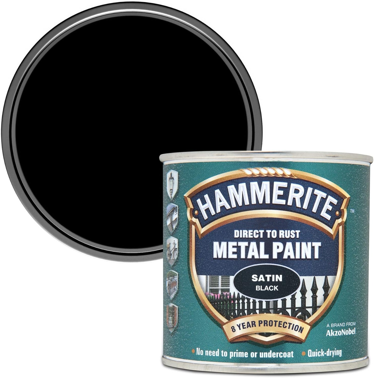 Hammerite Direct To Rust Satin Metal Paint - Black - 250Ml