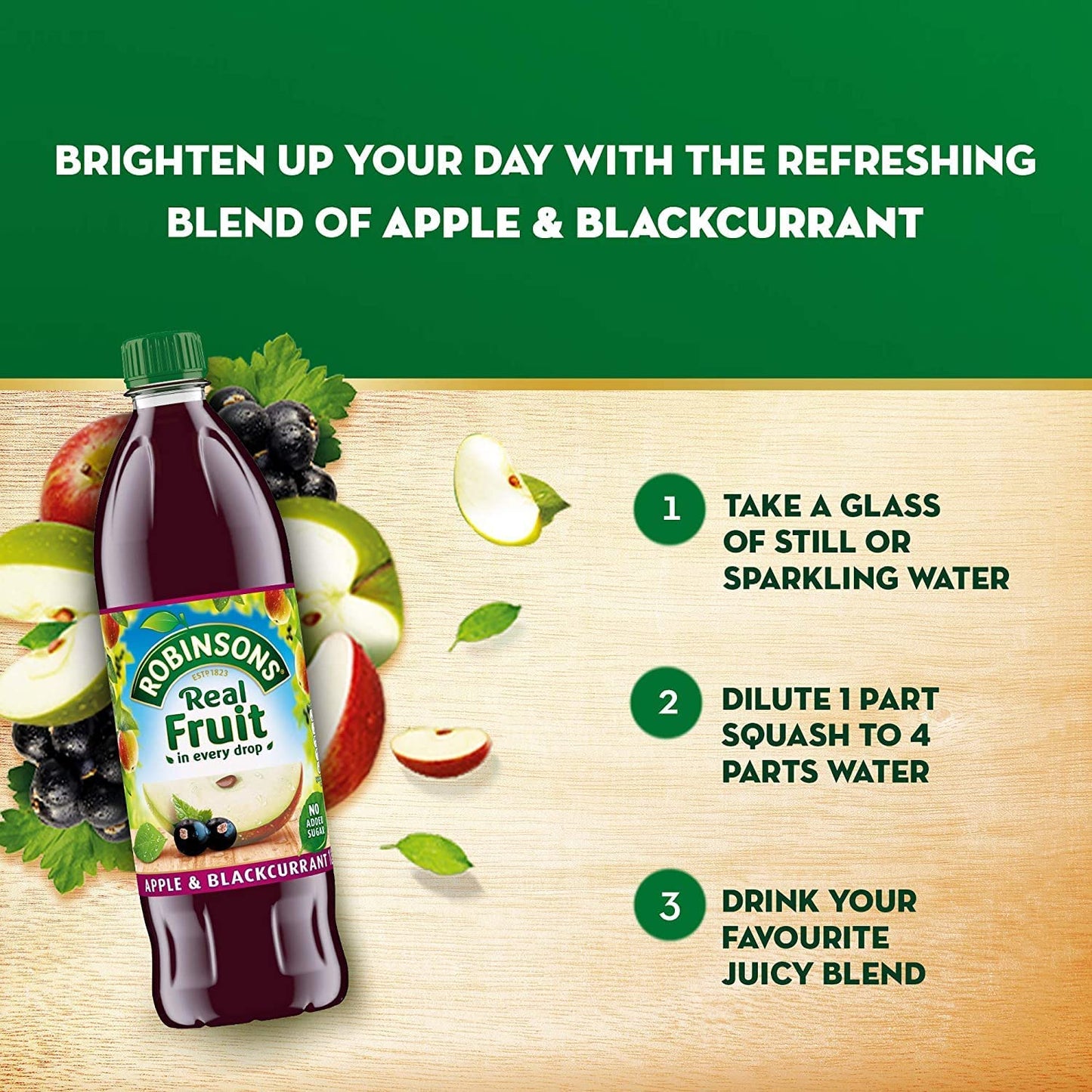 Robinsons Apple/Blackcurrant Squash No Added Sugar 1 Litre 402013