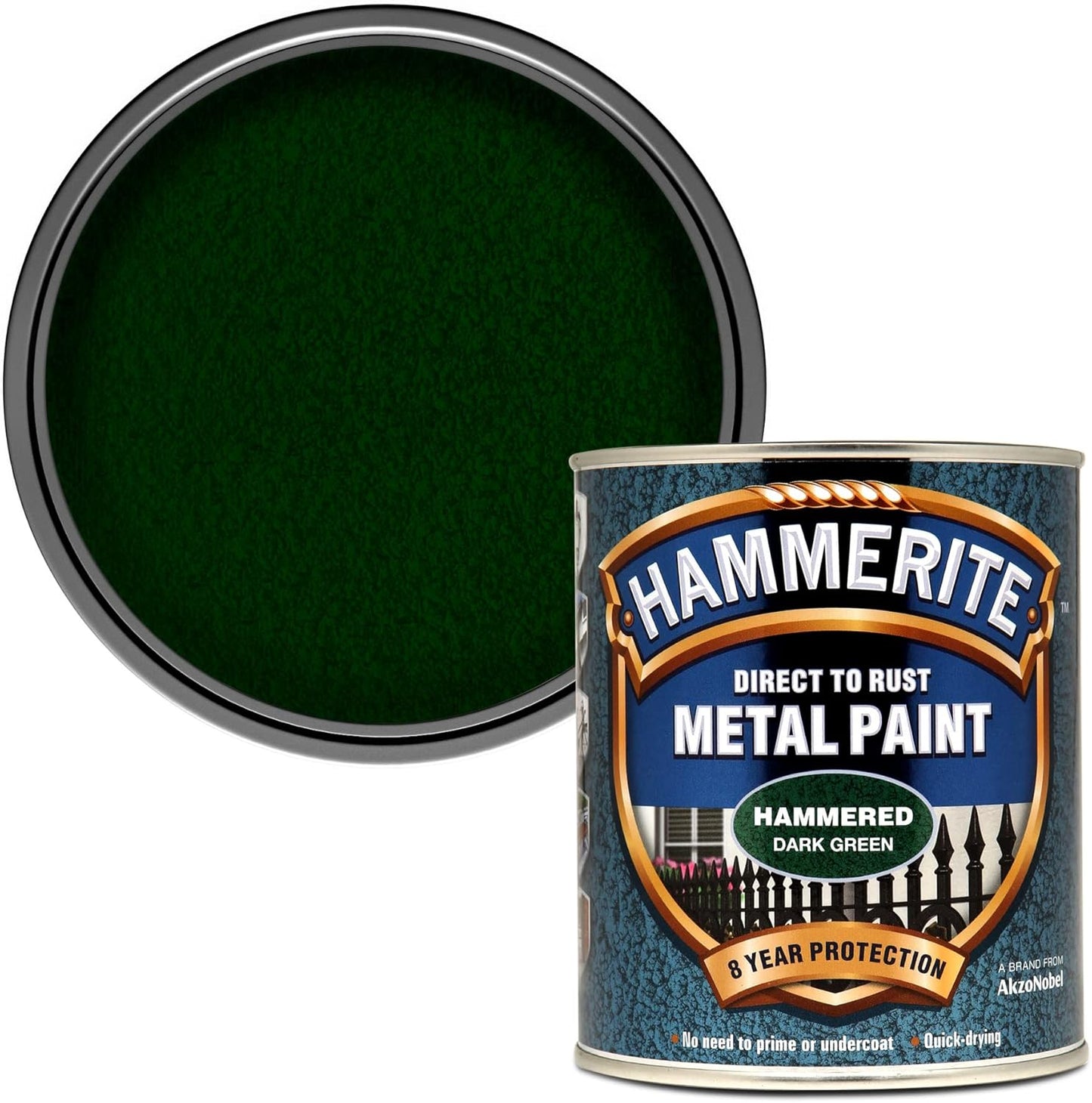 Hammerite  Direct To Rust Metal Paint | Hammered Dark Green Finish 250ml
